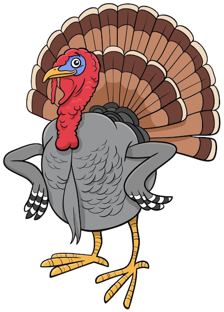 Ilustración de dibujos animados del personaje animal de la granja de pavos de pavo