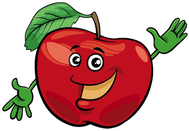 Ilustración de dibujos animados de personaje cómico de fruta de manzana feliz