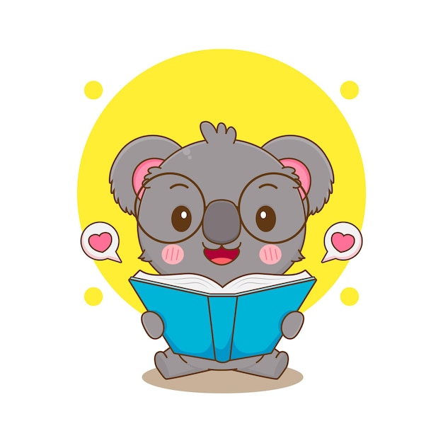 Vector ilustración de dibujos animados del personaje lindo del oso koala leyendo un libro