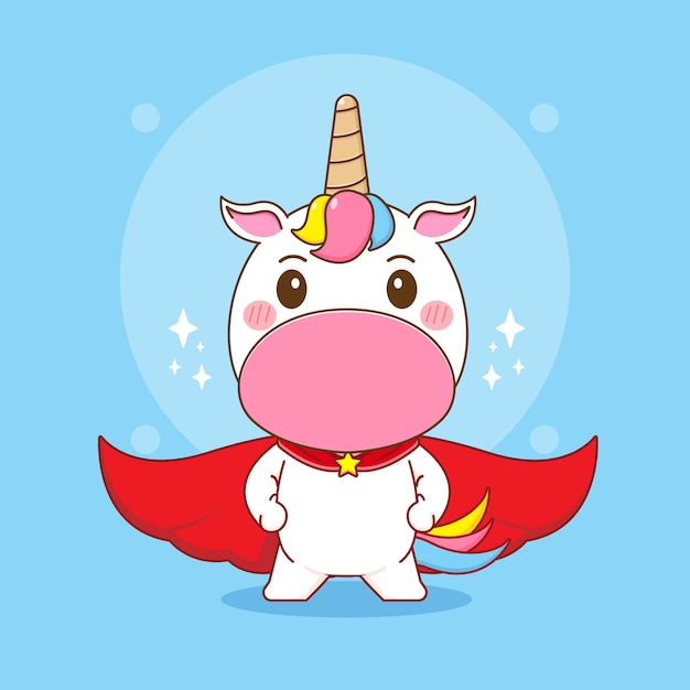 ilustración de dibujos animados de personaje lindo unicornio con capa