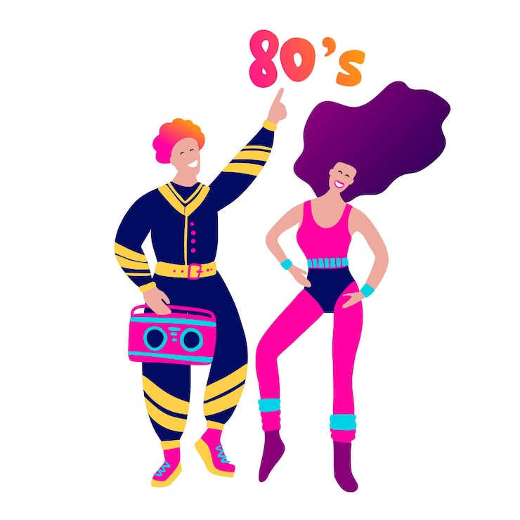 Vector ilustración de dibujos animados de personaje retro de vector humano de los años 80