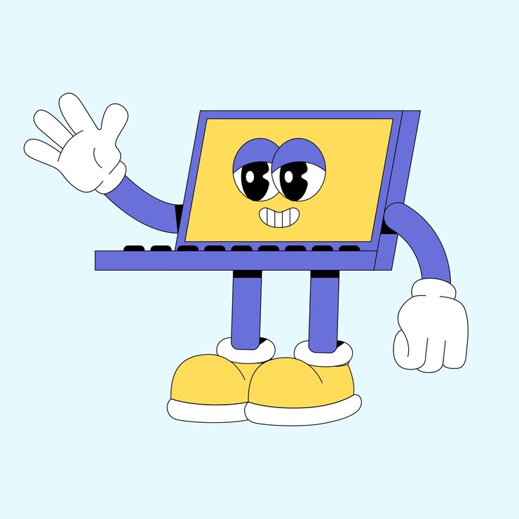 Vector ilustración de dibujos animados de personajes del logotipo de la mascota de la computadora portátil