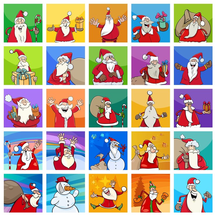 Vector ilustración de dibujos animados de personajes de santa claus celebrando la navidad