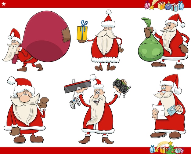 Ilustración de dibujos animados de personajes de santa claus en navidad