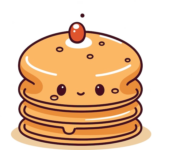una ilustración de dibujos animados de una pila de panqueques con una cara sonriente en la parte superior