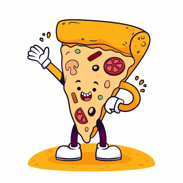 Vector ilustración de dibujos animados de pizza dibujada a mano