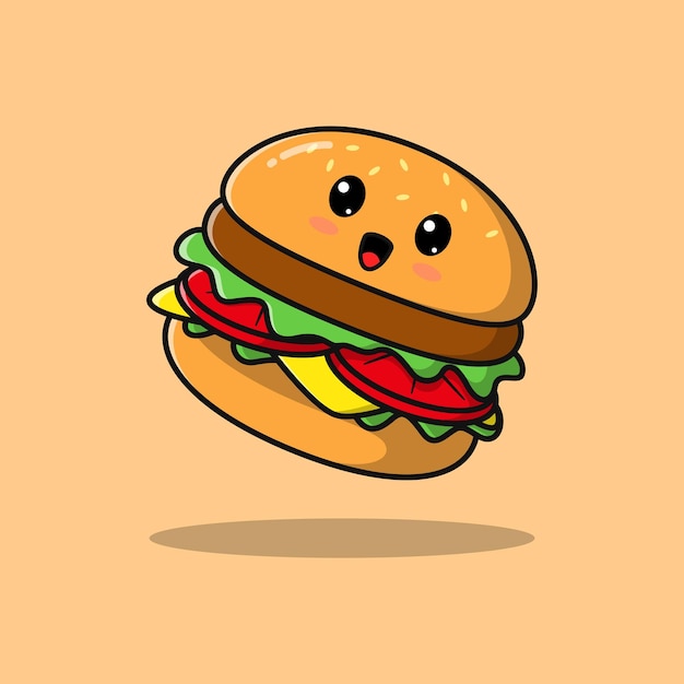 Vector ilustración de dibujos animados plana de dibujos animados de hamburguesa de comida rápida