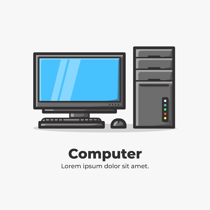 Vector ilustración de dibujos animados plana linda computadora