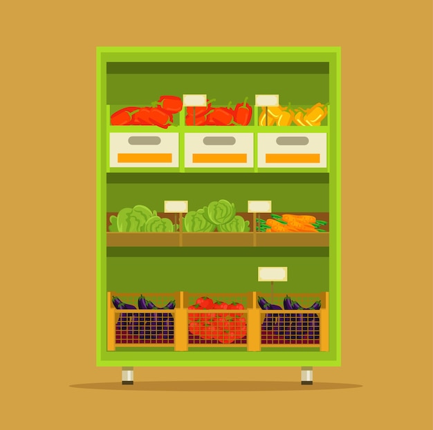 ilustración de dibujos animados plana de mercado de verduras