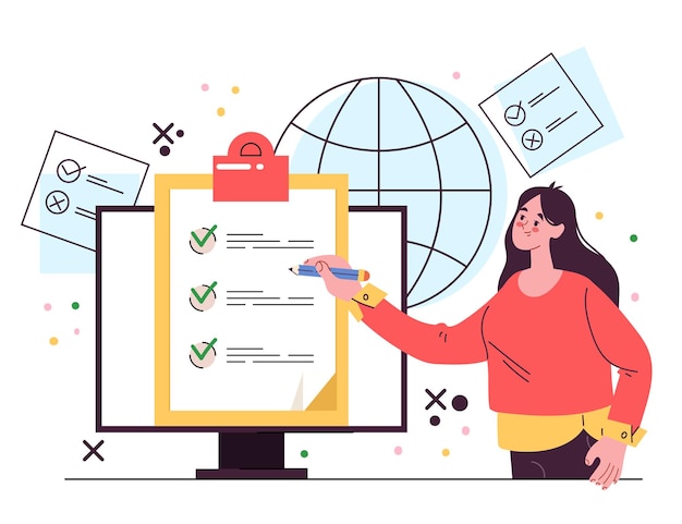 Ilustración de dibujos animados plana de vector de elemento de diseño de votación en línea