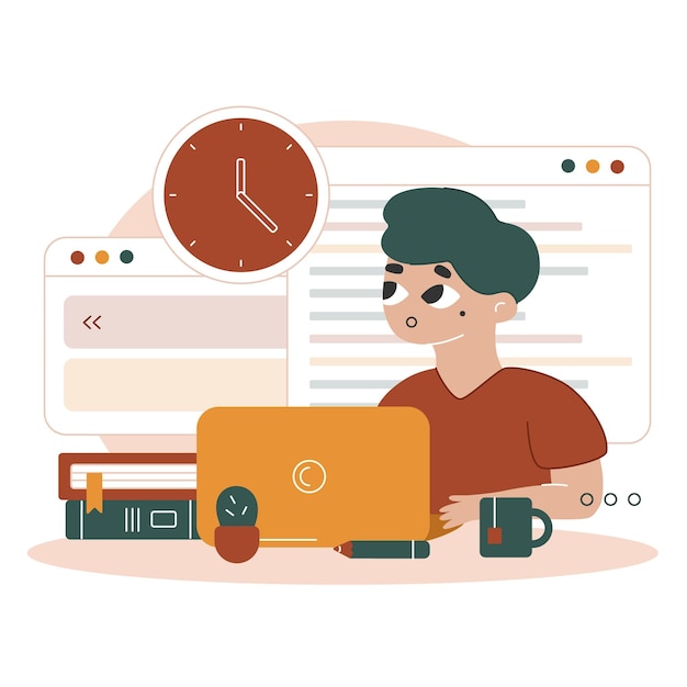 Ilustración de dibujos animados planos vectoriales La fecha límite está cerca El programador no cumple con la fecha límite