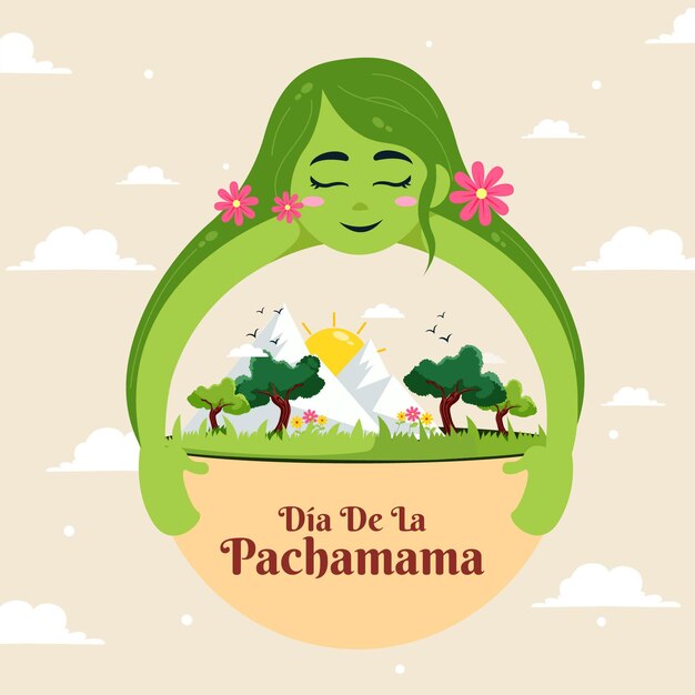 Ilustración de dibujos animados de la plantilla de banner de dia de la pachamama