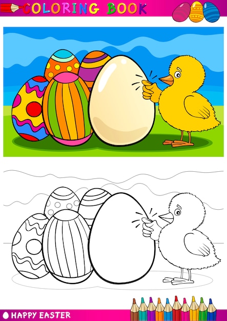 Ilustración de dibujos animados de pollito de pascua para colorear