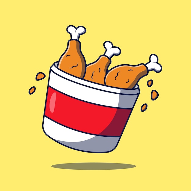 Ilustración de dibujos animados de pollo frito pierna de pollo frito de comida rápida en ilustración de vector de cubo