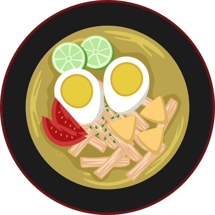 Vector ilustración de dibujos animados de pollo soto o soto ayam
