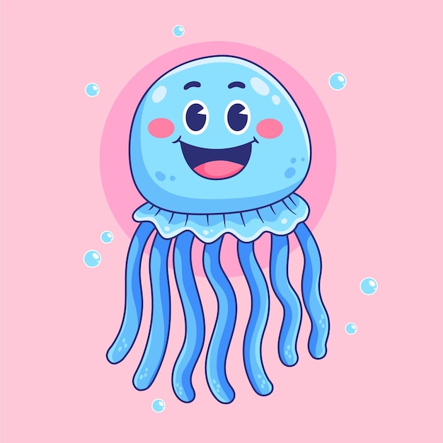 una ilustración de dibujos animados de un pulpo azul con un fondo rosa