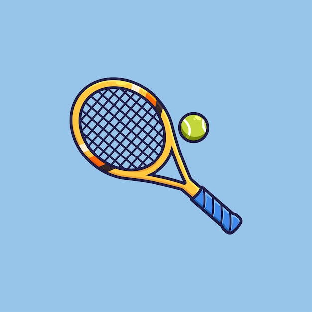 ilustración de dibujos animados de raqueta y pelota de tenis