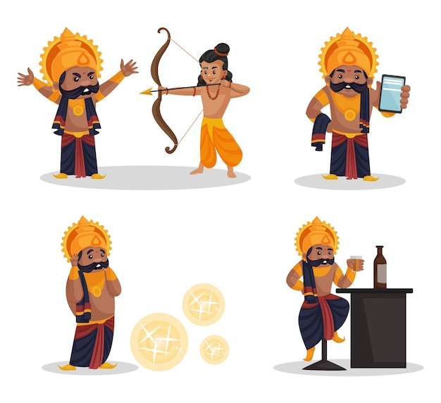 Vector ilustración de dibujos animados de ravana character set