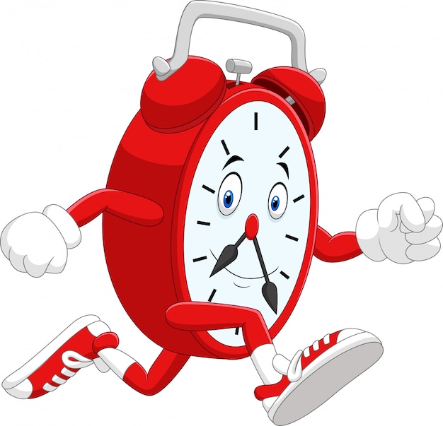 Ilustración de dibujos animados de reloj sonriente corriendo