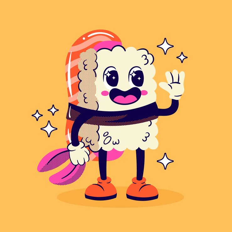 Ilustración de dibujos animados retro del día internacional del sushi plano
