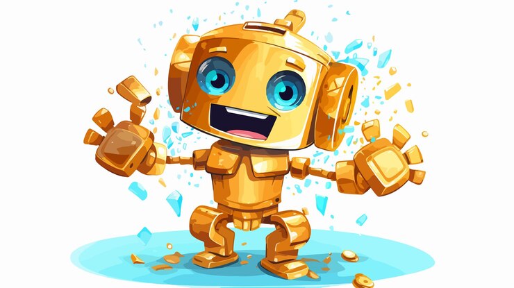 Vector ilustración de dibujos animados de robot dorado feliz celebrando