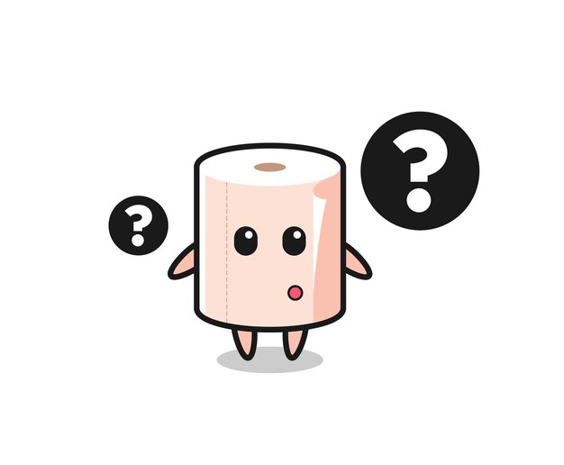Ilustración de dibujos animados de rollo de tejido con el signo de interrogación, diseño lindo