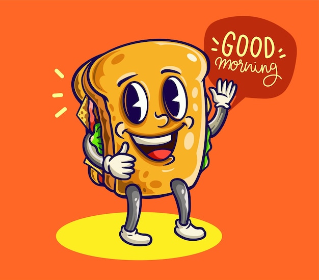 Vector ilustración de dibujos animados de sándwich lindo para mascota de logotipo y personaje concepto de icono de comida rápida de dibujos animados ilustración de vector de estilo plano moderno