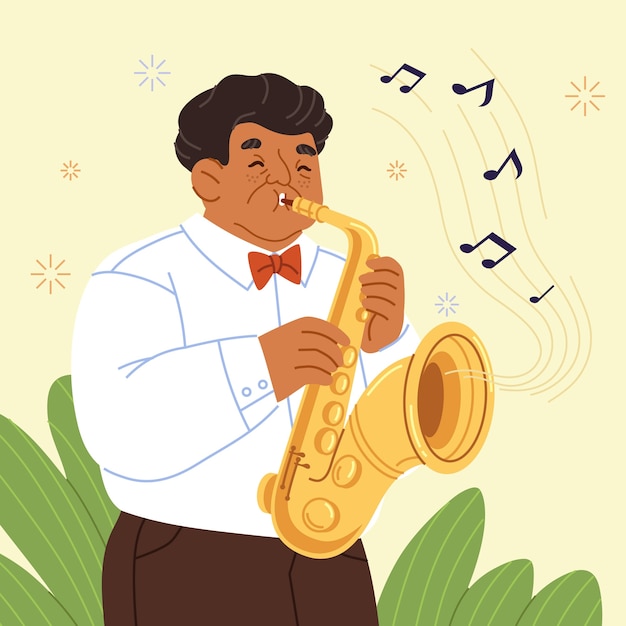 Vector ilustración de dibujos animados de saxofón dibujada a mano