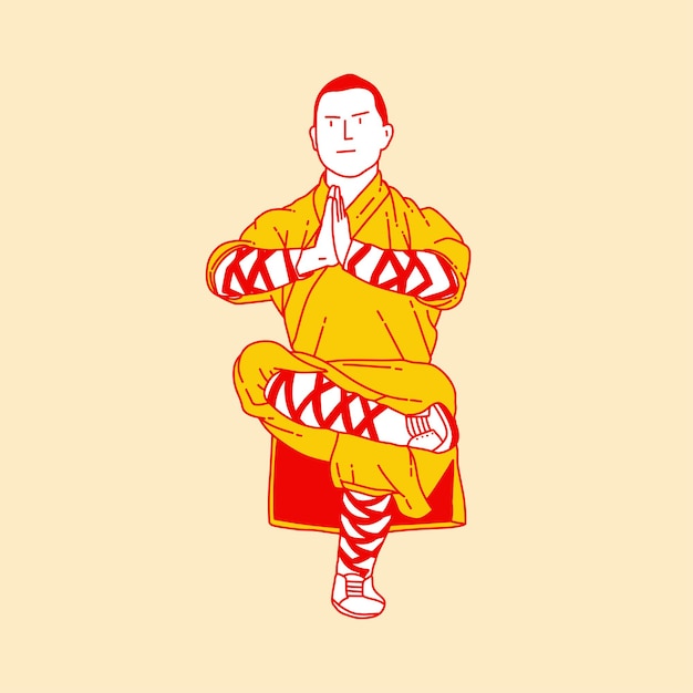 Vector ilustración de dibujos animados sencillos de kung fu shaolin 1