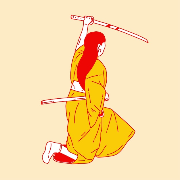 Ilustración de dibujos animados sencillos de un samurai 5