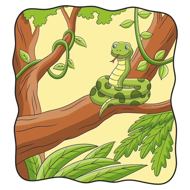 Ilustración de dibujos animados la serpiente está en el árbol