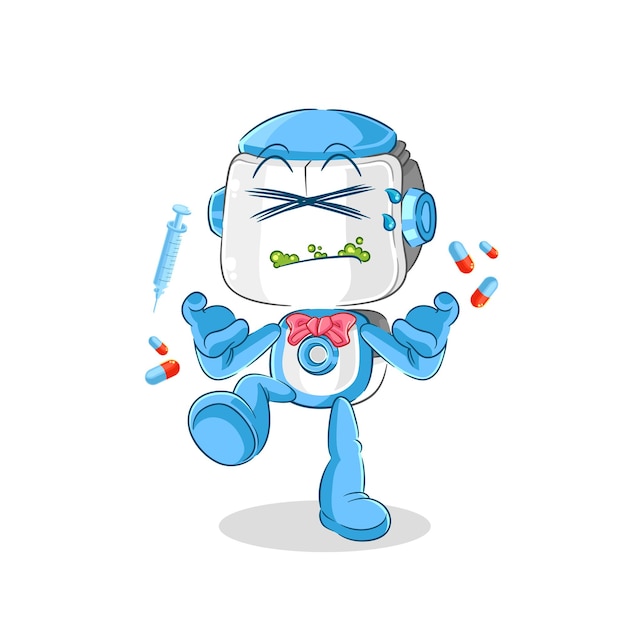 Ilustración de dibujos animados de sobredosis de drogas robot humanoide