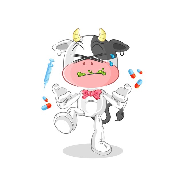 Ilustración de dibujos animados de sobredosis de drogas de vaca