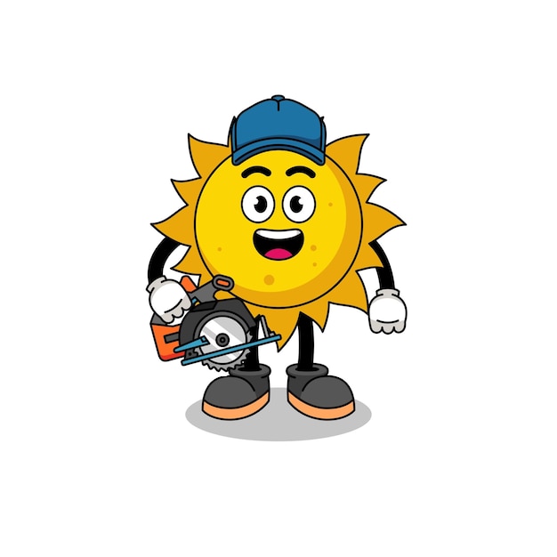 Ilustración de dibujos animados de sol como carpintero