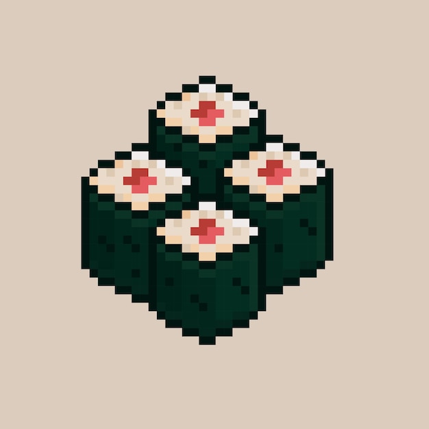 Ilustración de dibujos animados de sushi de pixel art vector de comida japonesa