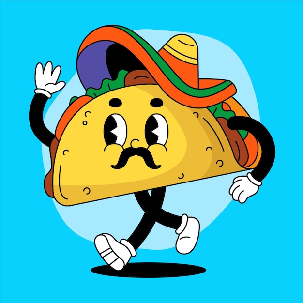 Ilustración de dibujos animados de taco dibujado a mano