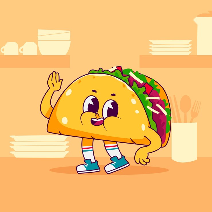 Vector ilustración de dibujos animados de taco dibujado a mano