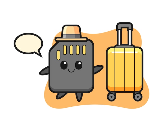 Ilustración de dibujos animados de tarjeta sd con equipaje de vacaciones, diseño de estilo lindo para camiseta