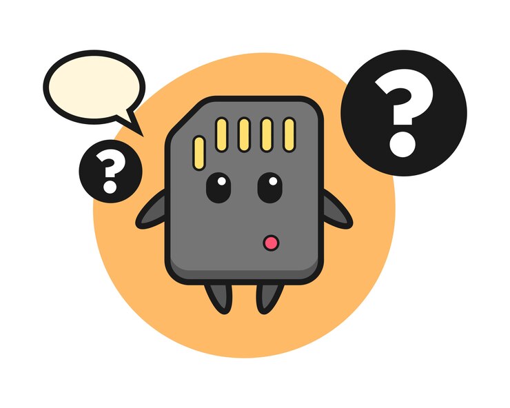 Vector ilustración de dibujos animados de la tarjeta sd con el signo de interrogación, diseño de estilo lindo para la camiseta
