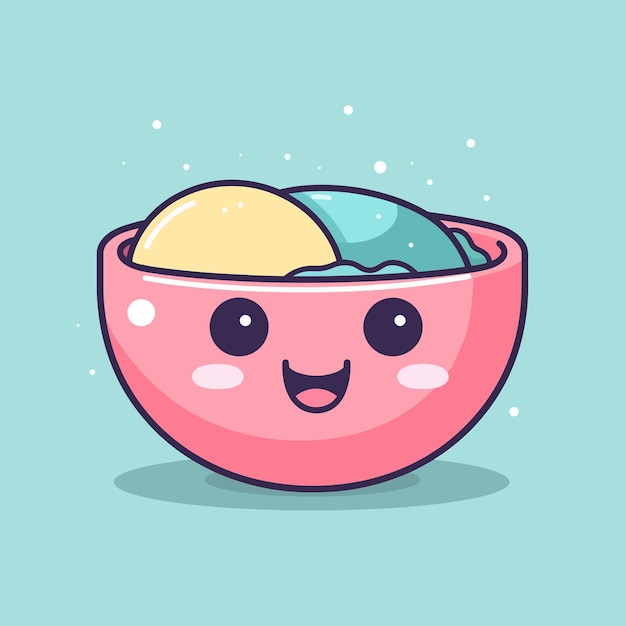 Una ilustración de dibujos animados de un tazón de helado con una cara sonriente.