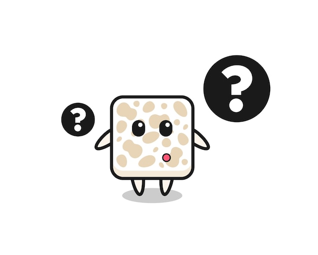 Ilustración de dibujos animados de tempeh con el signo de interrogación