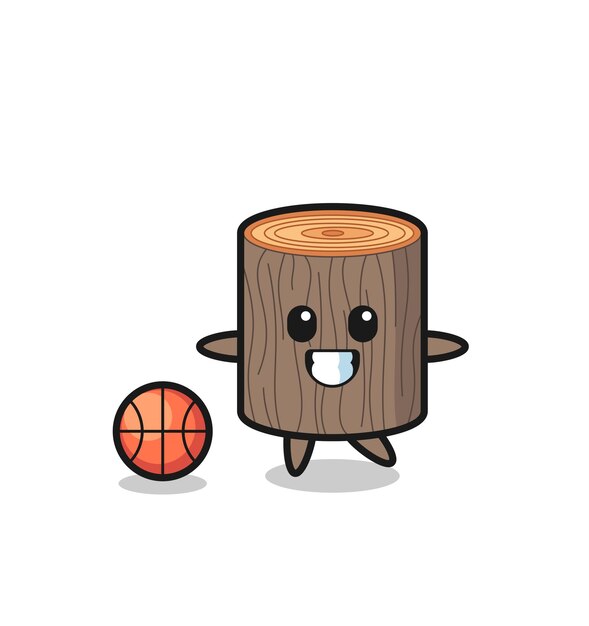 Ilustración de dibujos animados de tocón de árbol está jugando baloncesto