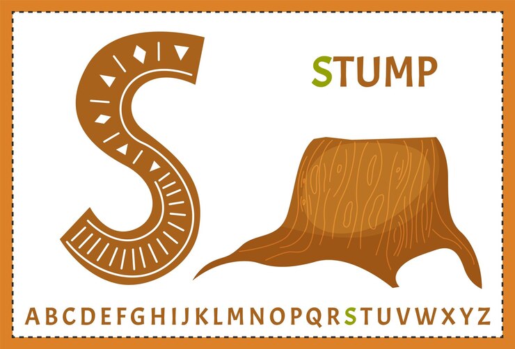Vector una ilustración de dibujos animados de un tocón y las letras s y s están etiquetadas.