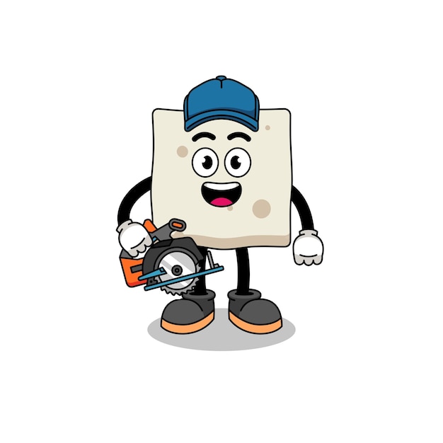 Ilustración de dibujos animados de tofu como un diseño de personajes de carpintero