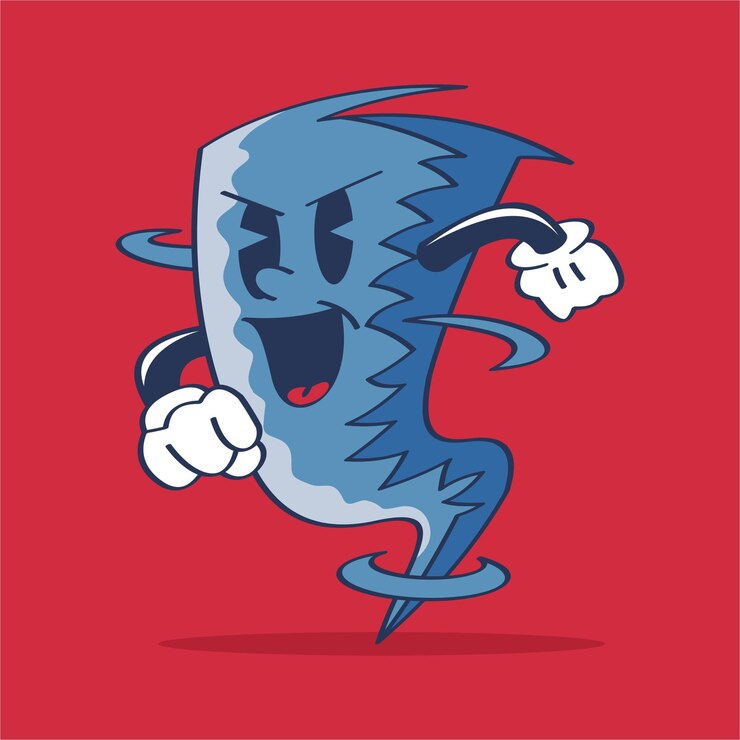 Vector ilustración de dibujos animados de un tornado con fondo rojo listo para bailar dibujo a mano vectorial