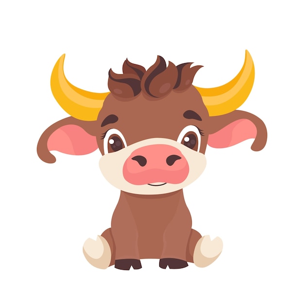 Ilustración de dibujos animados de toro aislado en un fondo blanco Vector lindo animal de granja.