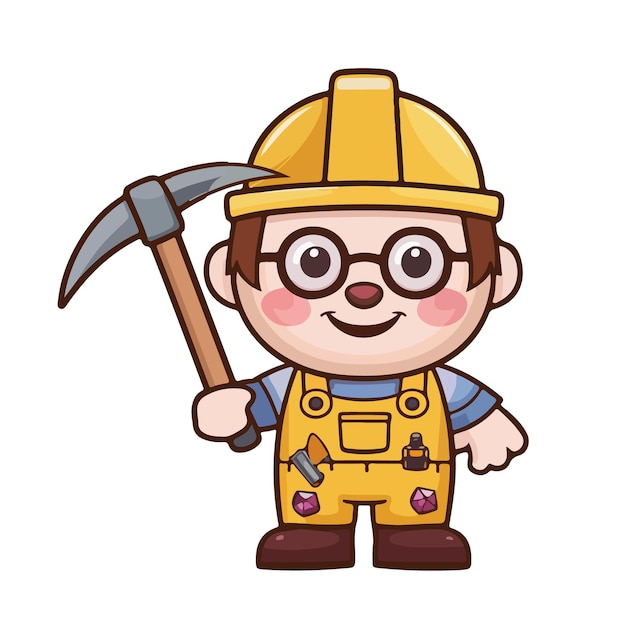 Ilustración de dibujos animados de trabajador de construcción dibujado a mano