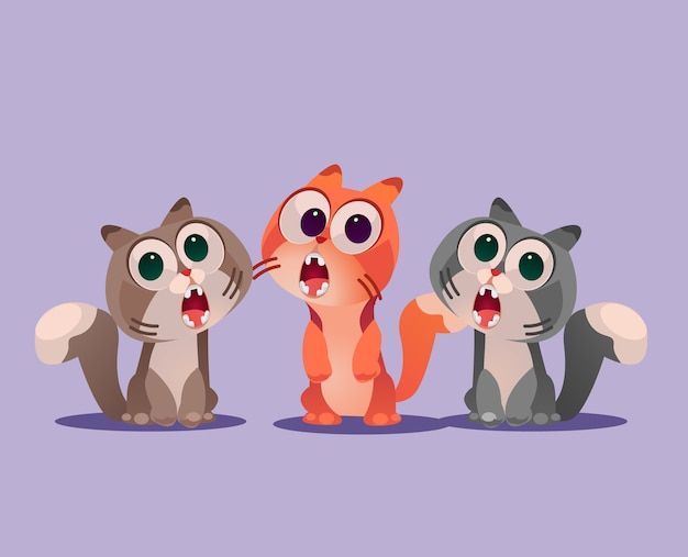 Ilustración de dibujos animados de tres gatos cantan canción