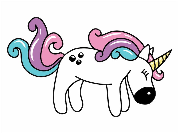 Vector ilustración de dibujos animados de unicornio kawai