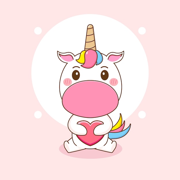 ilustración de dibujos animados de unicornio lindo con amor de corazón